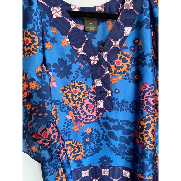 Fei by Anthropologie Womens African Tribal Top Flutter Sleeve Size S Blue - Picture 5 of 7